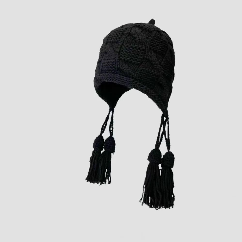 New Windproof Knitted Hat Tassel Ear Protection Winter Beanie Warm Headgear Winter