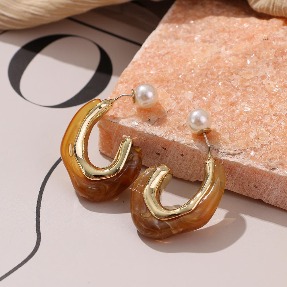 Retro Simple Candy Color Resin Earrings Color U-shaped Earrings Solid Color Earrings Fashion Trend Earrings