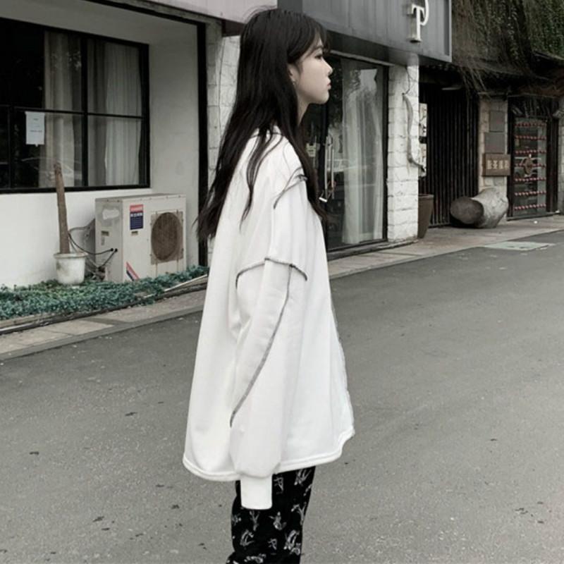 Felpe con cappuccio senza cappello Harajuku BF Style Nero Hip-hop Chic Teens Felpe Autunno Trendy All-match Daily Simple Womens Streetwear Nuovo