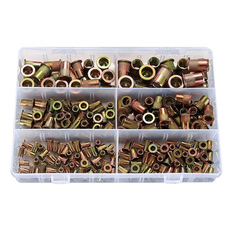220pcs Carbon Steel Flat Head Rivet Nut M3-M10 Zinc Plated Vertical Texture