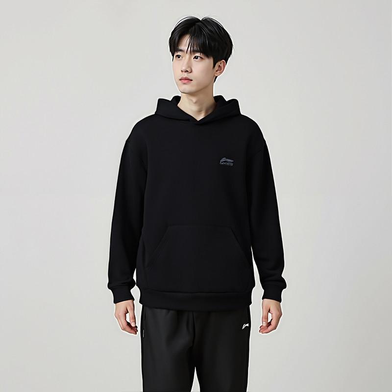 Li Ning Sweatshirts Unisex Black Crew Neck Moderate AWDUE95-11