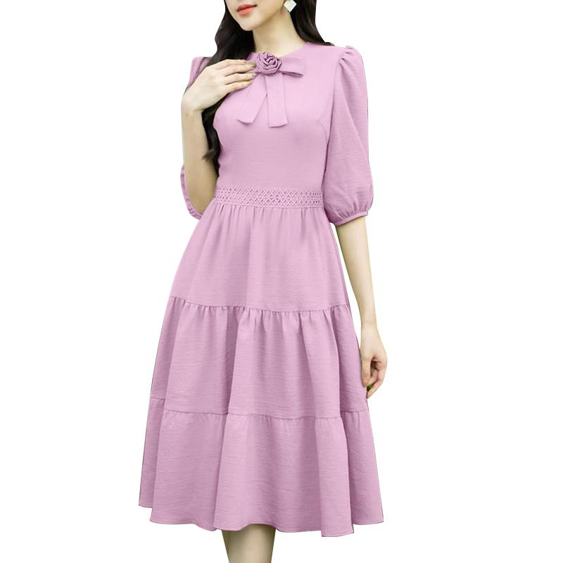 

ZANZEA Женское повседневное летнее платье с круглым вырезом и рукавами до локтя 2XL розовый