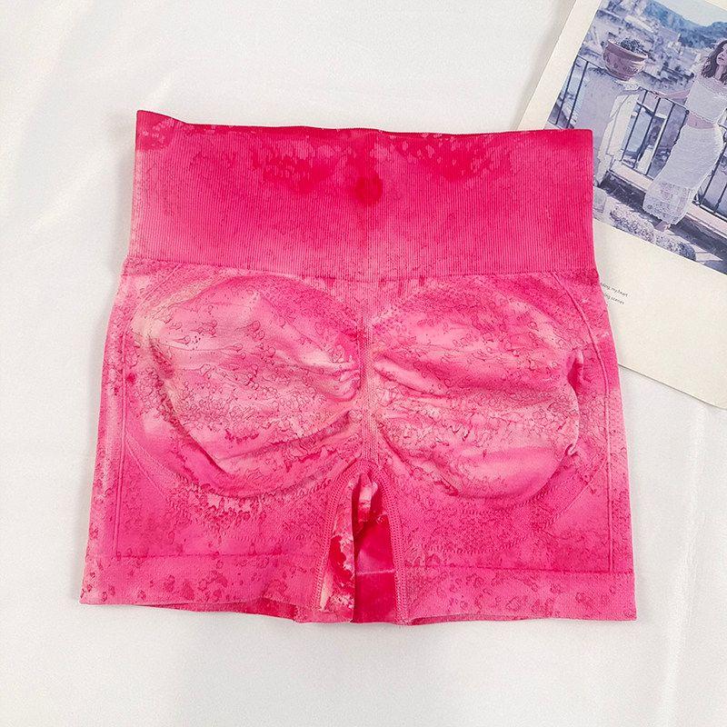

Fashion Tie-Dye Yoga Short Shorts High Waist Hip Raise Fitness Pants Quick-Drying Belly Contracting and Close-Fitting Training Sports Shorts for Women Mei Hong Size S