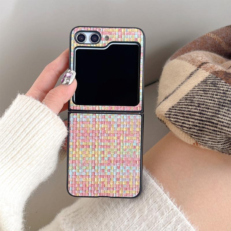 

Findn3Flip Flip Folding Screen Mobile Phone Case for Samsung Zflip5 Woven Texture Zflod4 Hard Simple For Samsung ZFlip3
