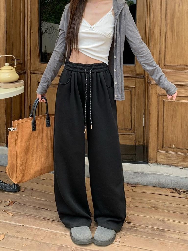Spring and Summer Floor-mopping Pants Sweatpants Women's Lazy Style High-waisted Wide-leg Pants Drape Versatile Elastic Waist Casual Pants Women