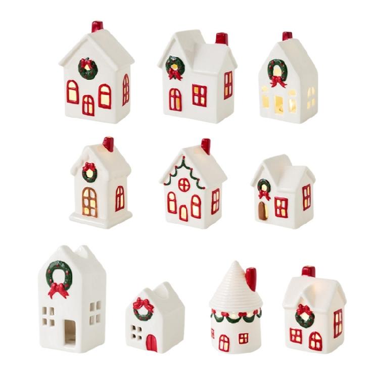 Feiertags-Keramikhaus-Dekorationen Batteriebetriebene Kerzenhalter Weihnachtsdorf Saisonales Geschenk Bereit für die Feiertagspräsentation