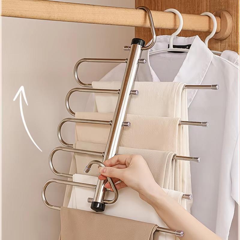 1 Pcs Stainless Steel Magic Pants Hangers 5/9 Layer Space-Saving Closet Organisers for Jeans Trousers Scarves Multi-Clothes Rack