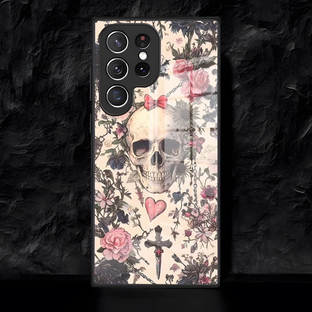 Gothic Patterns Raven Skulls Phone Case For Samsung S26 S25 Edge Ultra 24 23 22 21 Ultra Plus Fe A55 56 15 4G 5G Glass Cover