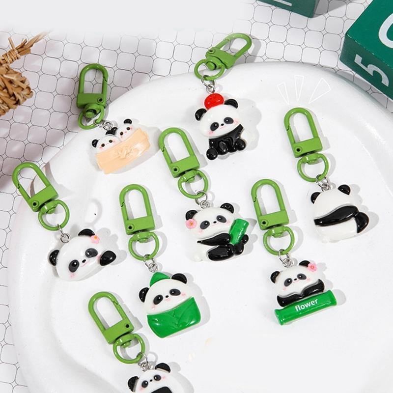 Cartoon Panda Keychain Acrylic Materials Set of 8 Lovely Designs Portable for Trendy Women Keys And Bags Decoration