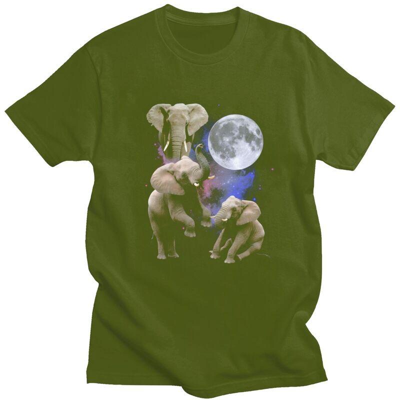 Men Three Moon Elephants T Shirt Summer Short Sleeve Pure Cotton Colthing Leisure Novelty Creative Graphics Tee Tops