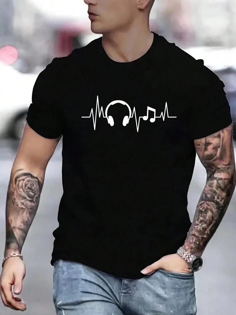 

Manfinity Dauomo Unisex Headphone Print T-Shirt, 2000s Style XL