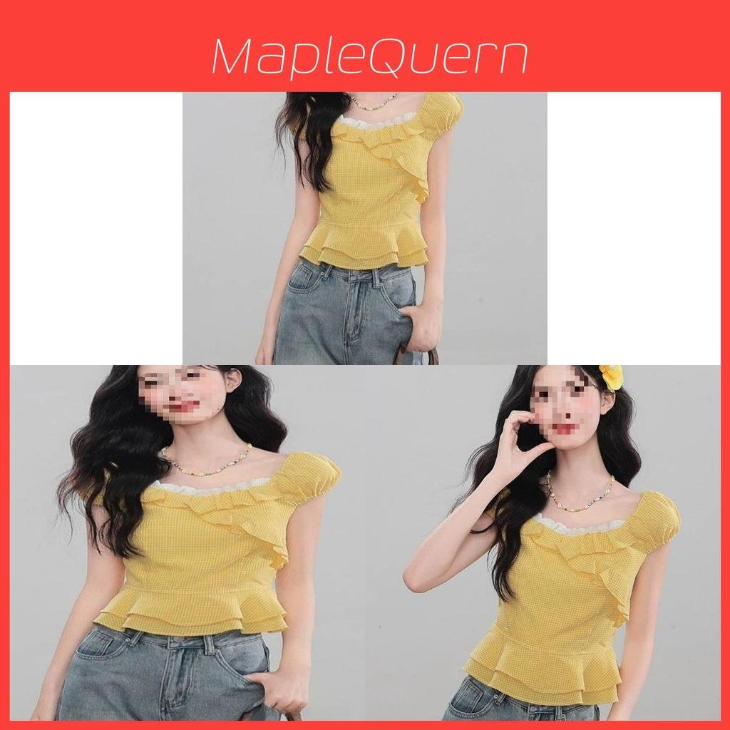 Short Sleeveless French Vintage Blouse With 3d Pattern For Summer Casual Wear