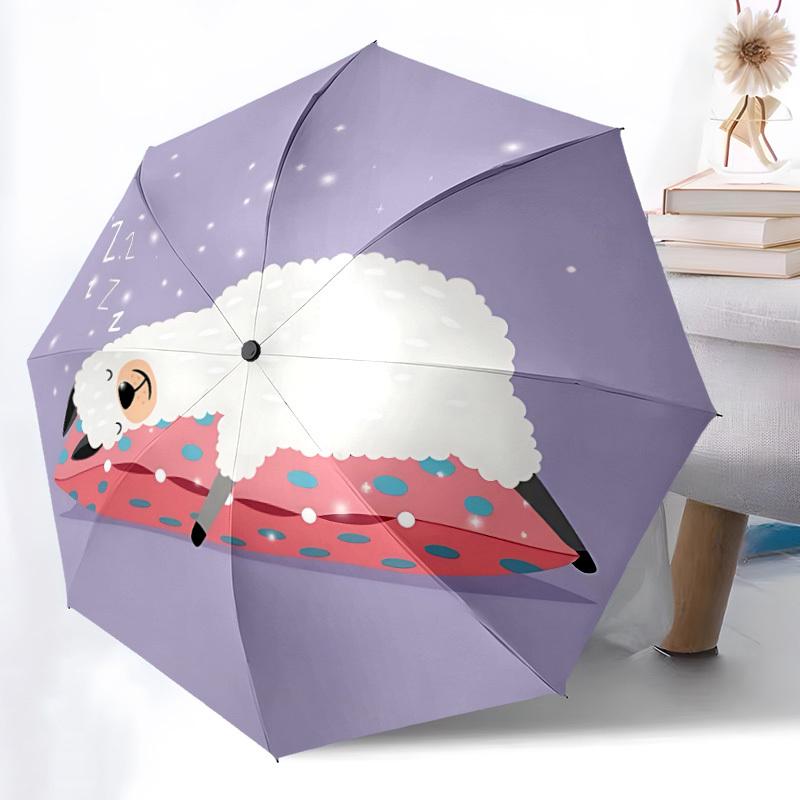 1pc Sleepy Sheep Automatic Folding Umbrella & Self-Folding Canopy - Heavy-Duty 8-Rib Iron Frameyy251231028