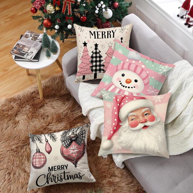Christmas Printed Pillow Case Cute Santa Claus Gift Snowman Fashion Decorative Linen Plush Pillow Case