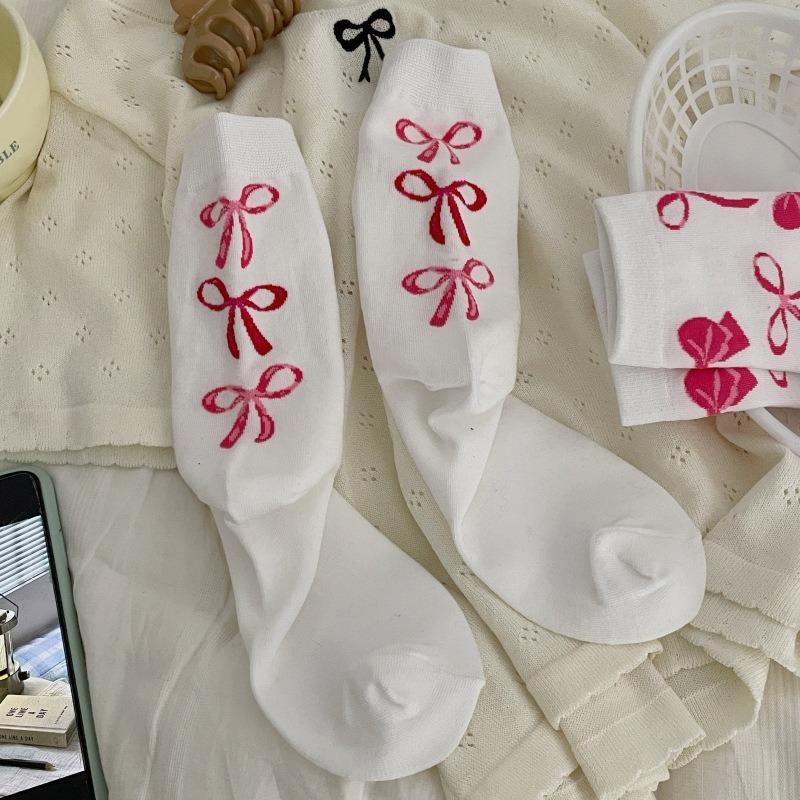 Girls Spring and Autumn New Pure Cotton Sweet Small Bow In The Tube Pile Socks
