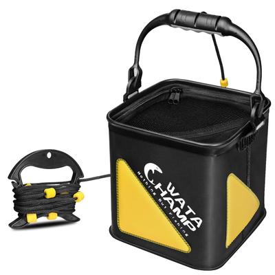 Foldable EVA Water Bucket with Mesh Cover, 8m Rope, and Beads, 5.5L8.0L Capacity, Ideal for Fishing, Water Collection, and Emergency Preparedness,