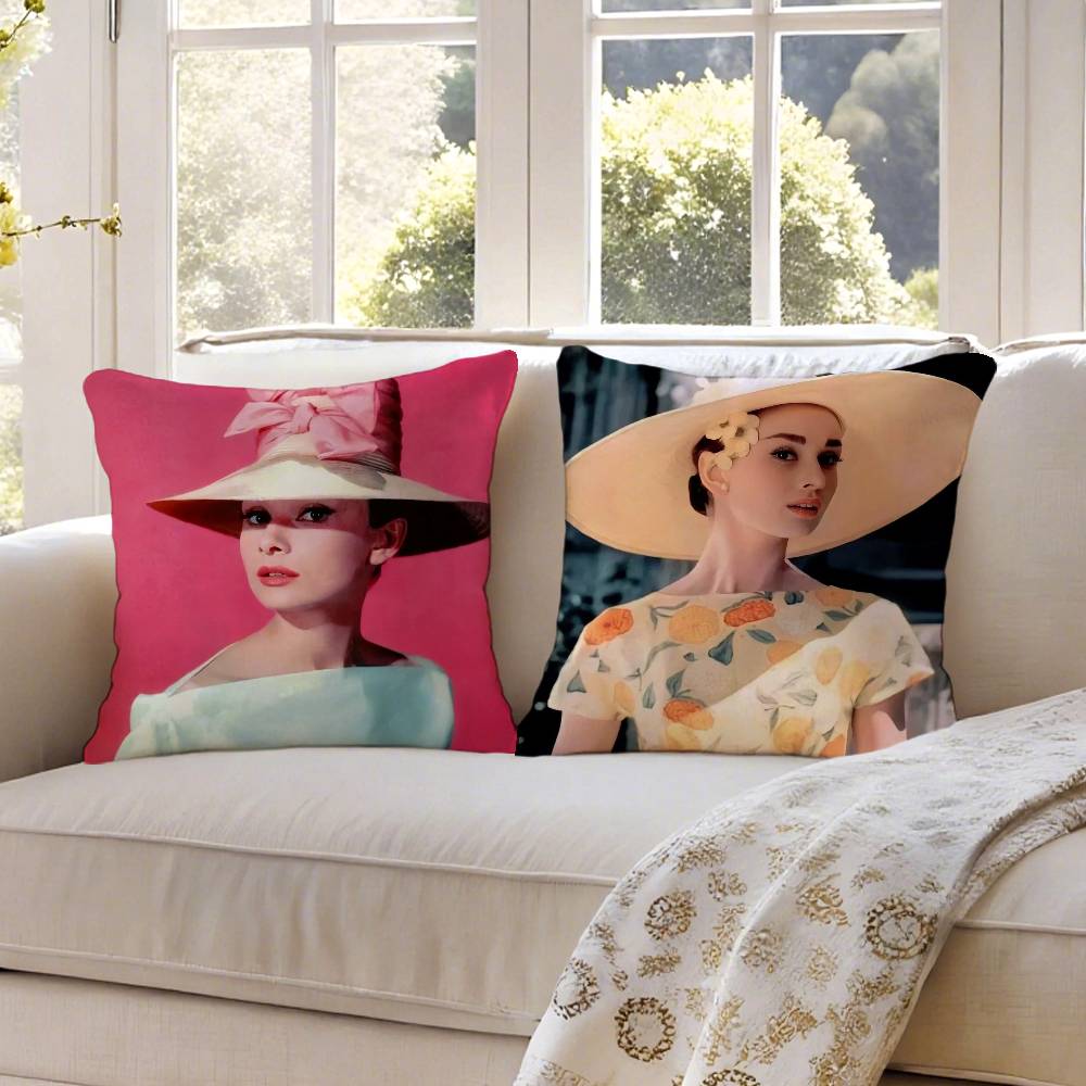 B=Beauty A-Audrey H-Hepburn Pillow Case Anti-dustmite Pillowcase Invisible Zipper Silky Short Plush Sofa Cushion Cover