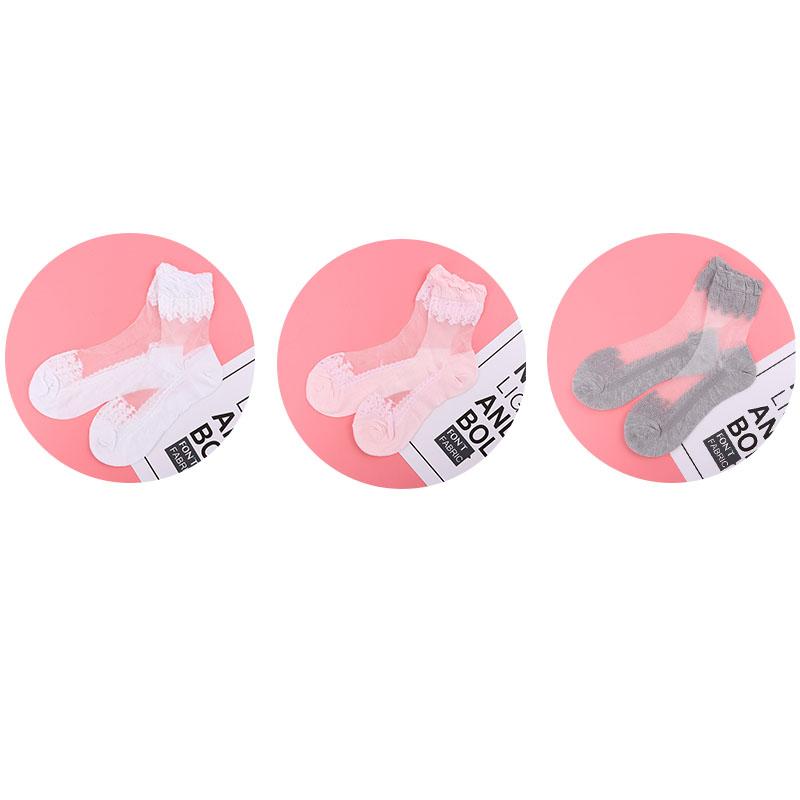 3/5 Pairs New Product Crystal Silk Tide Socks Women Breathable Sexy Black Lace Girls Nylon Casual High Quality Sox New Year Gift