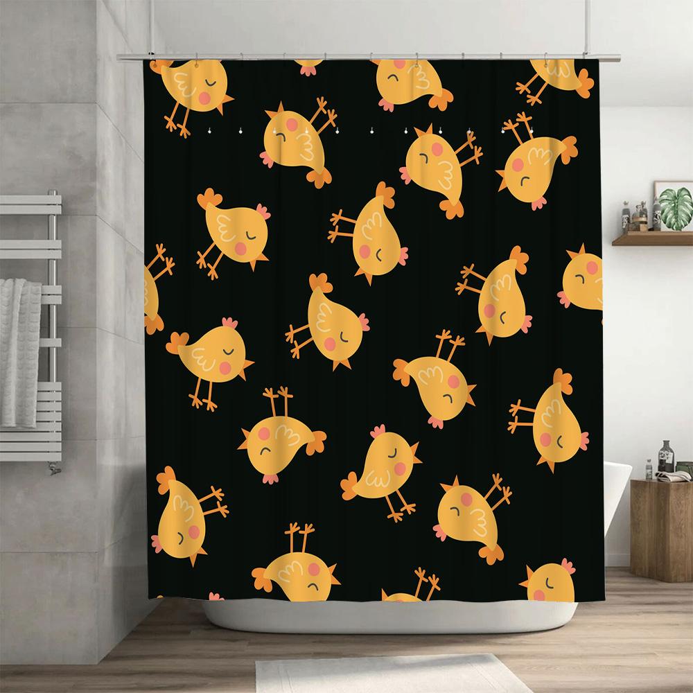 Chicken Print Shower Curtain Waterproof Fabric with Hook Bathroom Decor for Girls and Kids Room Various Colors Available (Yellow