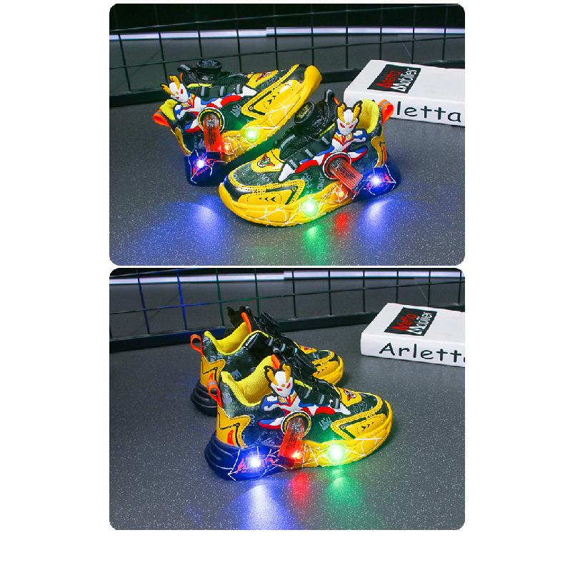 Boys Ultraman Sports Shoes Children's Light-Up Shoes Boys Running Shoes Rotating Button Soft Sole Shoes