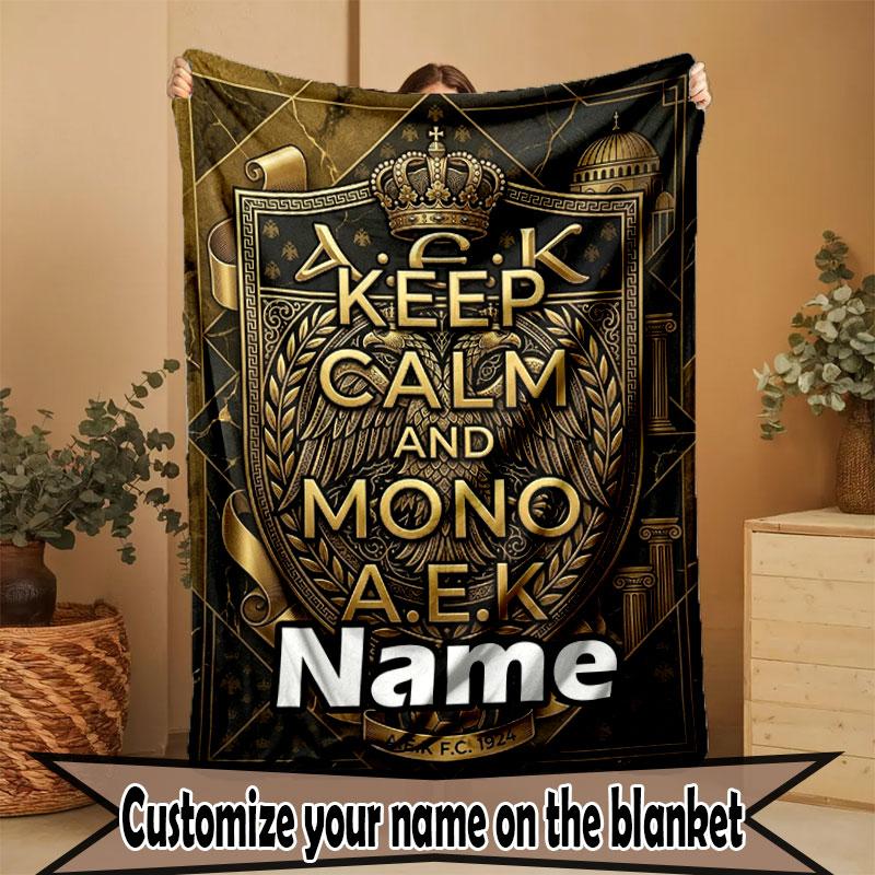 Custom Name Personalized AEK Athens FC Print Blanket, Home Decor, Bedroom, Sofa, Camping, Couch, Gifts for Birthday Christmas