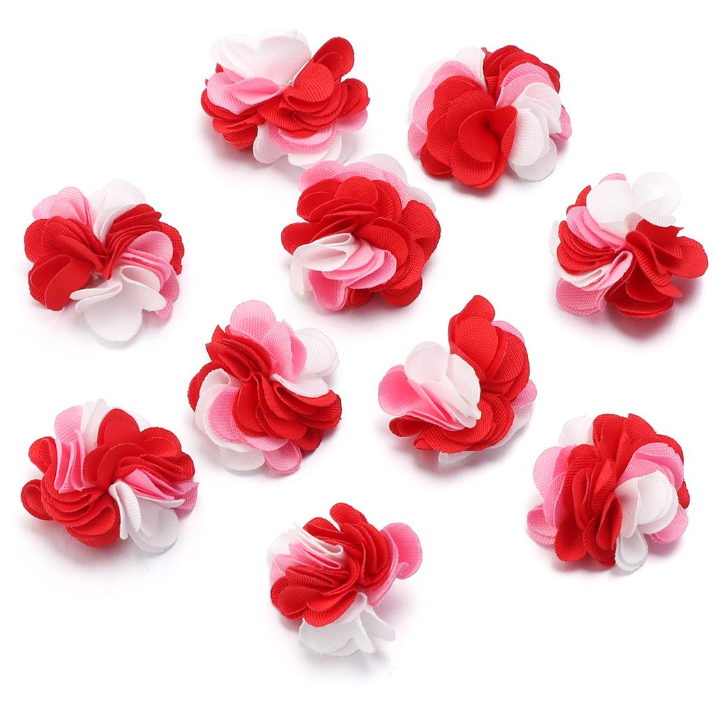 10pcs 2.5cm Cloth Fabric Flower Three Colors Handmade Artificial Flowers For DIY Wedding Party Clothing Headwear Decor Supplies