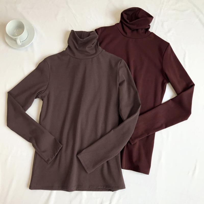 Women's Long Sleeved T-shirt with High Collar Velvet Base