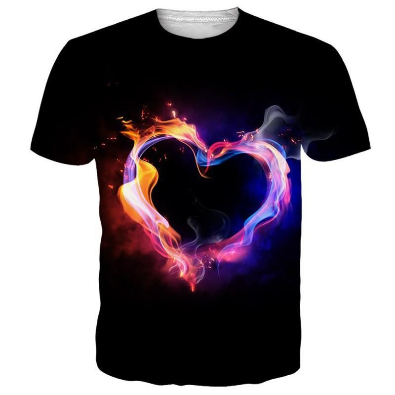 Men's 3D Printed T-Shirt Heart Pattern Printing Short Sleeve O-Neck Pullover Casual Top