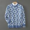 Men's Thick Wool Color Block Sweater - Casual Round Neck Knit Pullover for Autumn & Winter