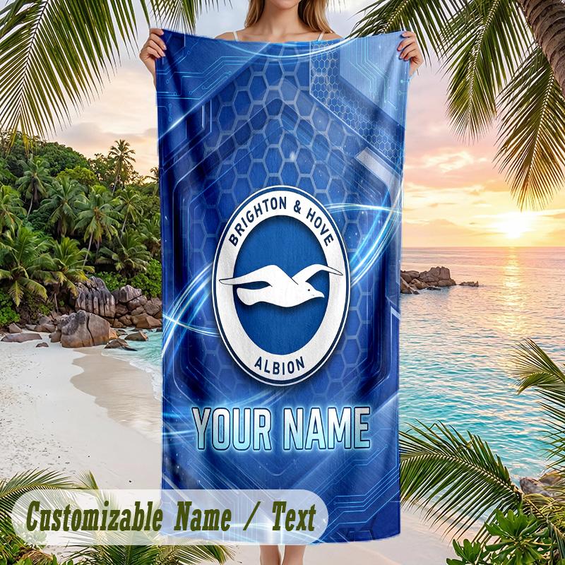 Beach Towel Brighton & Hove Albion Football Print Custom Name Text Soft Towel for Swimming Pool