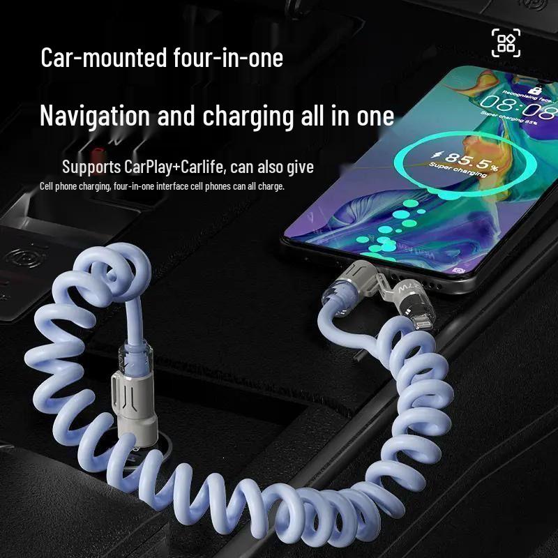 240W 4-in-1 Car Charging Cable with Aromatherapy for Huawei & Apple - Dual Fast Charging Capability