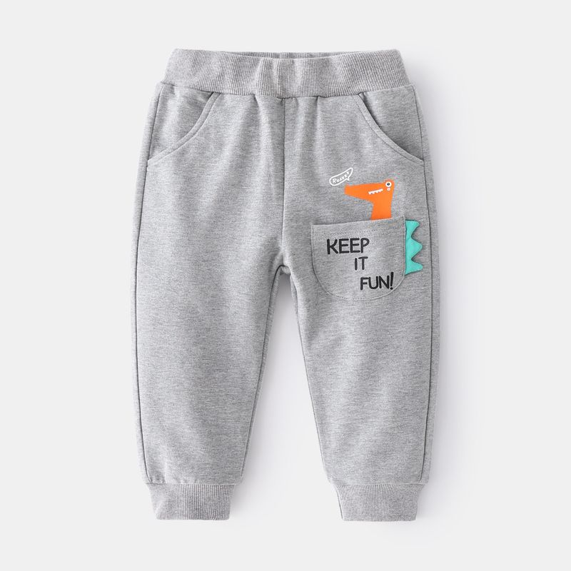 Spring and Autumn Boys' Dinosaur Print Pocket Sports Pants Kids Casual Long Pants Baby Boys' Mid Waist Ankle-Tied Sweatpants
