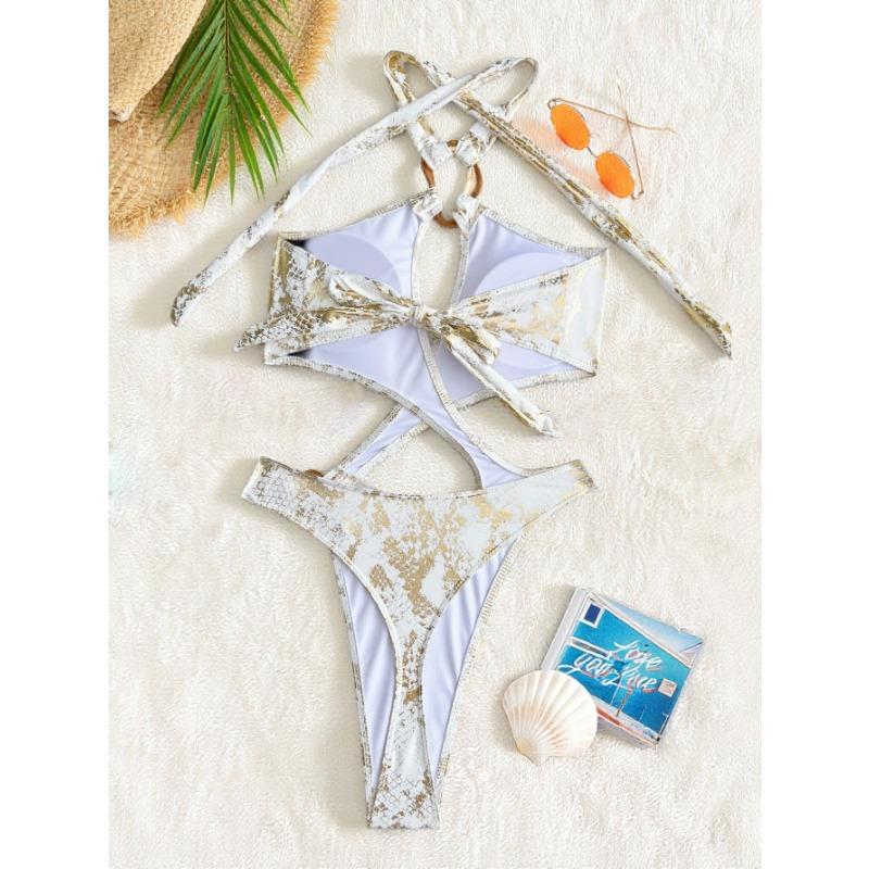Damen Einfarbig Rückenfrei Kreuz One-Piece Badeanzug