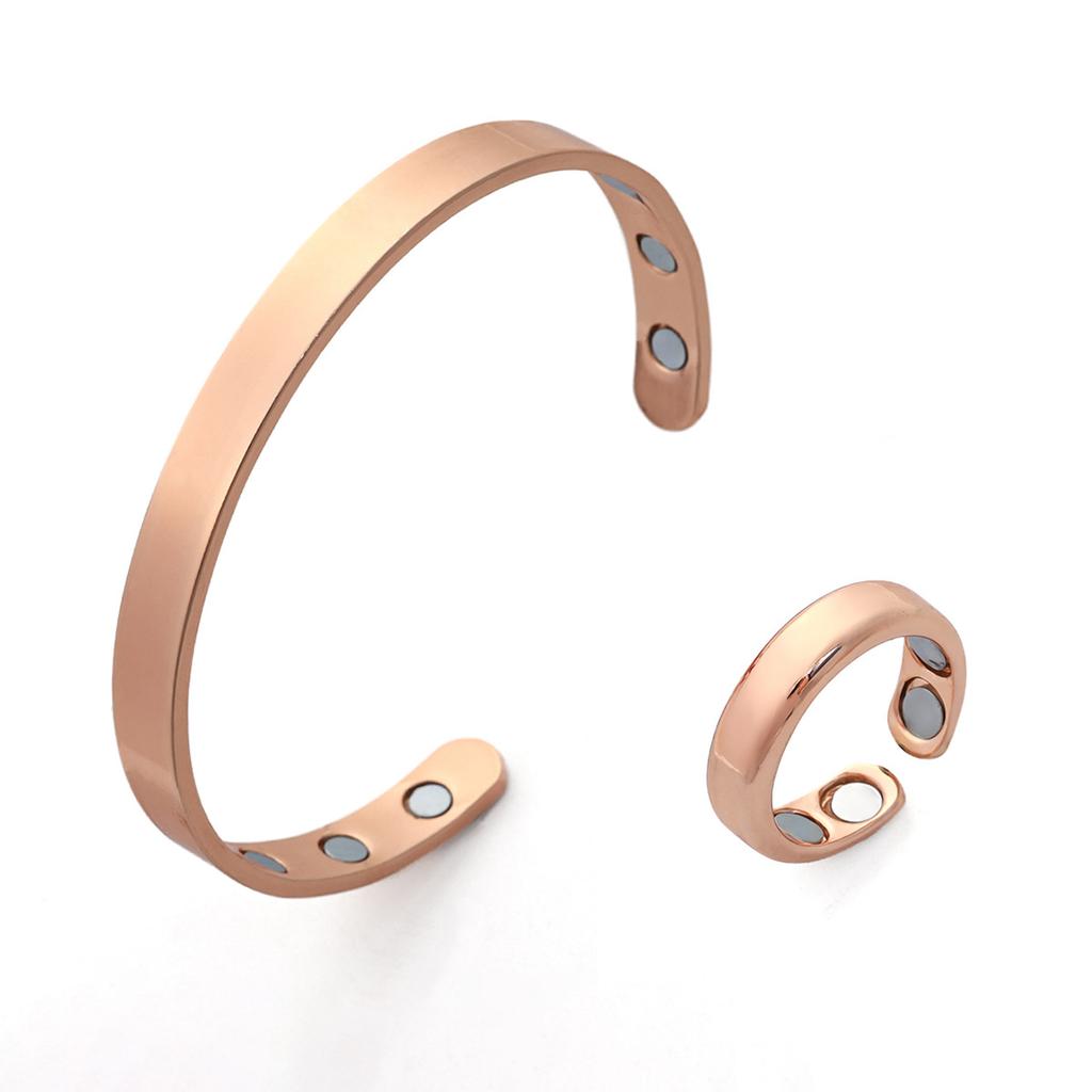 Magnetic Ancient Red Copper Brushed Opening Adjustable Bracelet Ring Spot Quick Delivery