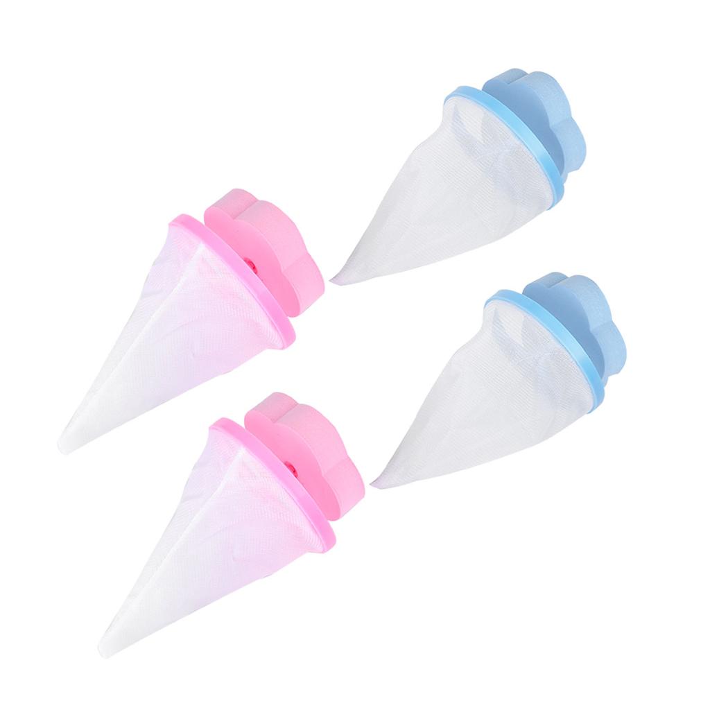 4 Stück Schwimmende Fussel-Tierhaarentferner-Filter-Netzbeutel für Waschmaschine Blau und Rosa