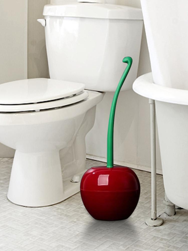 Toilettenbürste mit langem Griff und Halter Fleckenentferner Kirschförmige Lavatory-Bürste Badezimmerzubehör