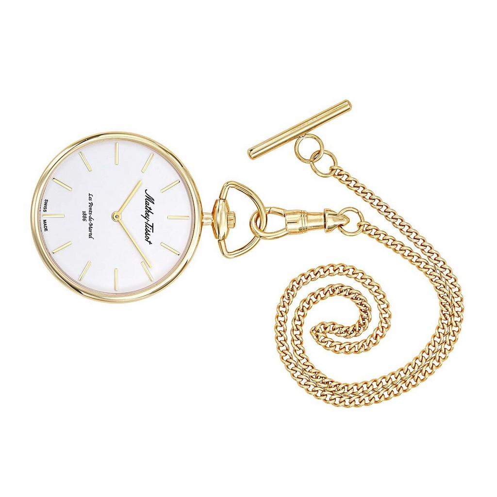 Mathey-Tissot Gold Tone Stainless Steel White Dial Quartz P2PI Unisex Pocket Watch