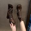 Women's heightening rough cotton round head suede new small back zipper boots straps autumn and winter fashion boots high heel