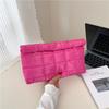 Niche fashion embroidery thread hand-held cosmetic bag women's 2025 autumn new trend plaid pleated portable small square bag