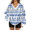 Women's Fashionable V-neck Christmas Printed Long Sleeved Casual Pullover Plush Warm Pocket Sweatshirt Top