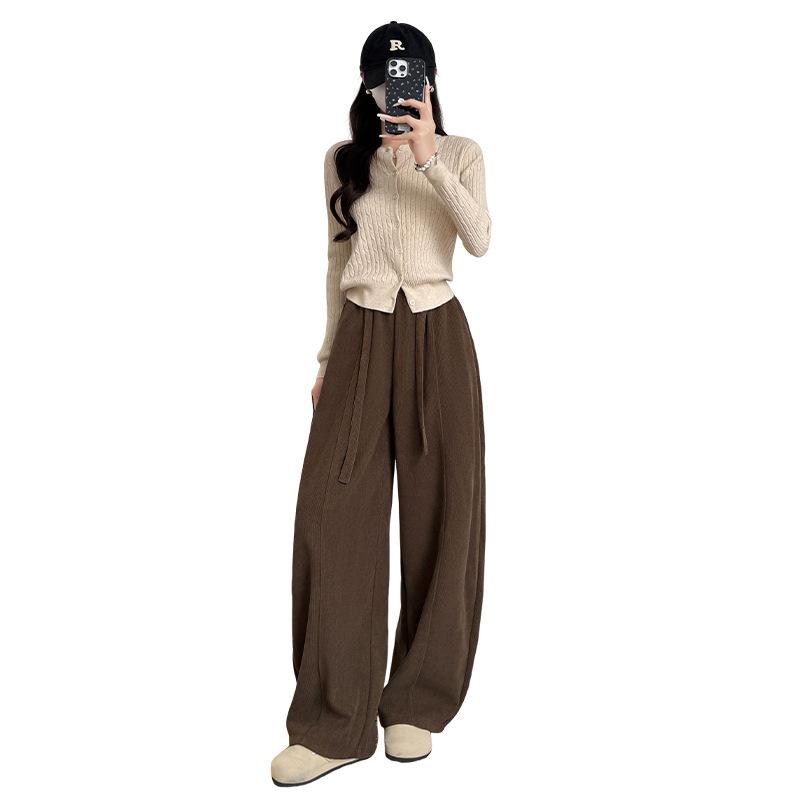 Fleece pants 2025 autumn and winter women's thickened corduroy scimitar pants small high waist and thin casual wide-leg trousers