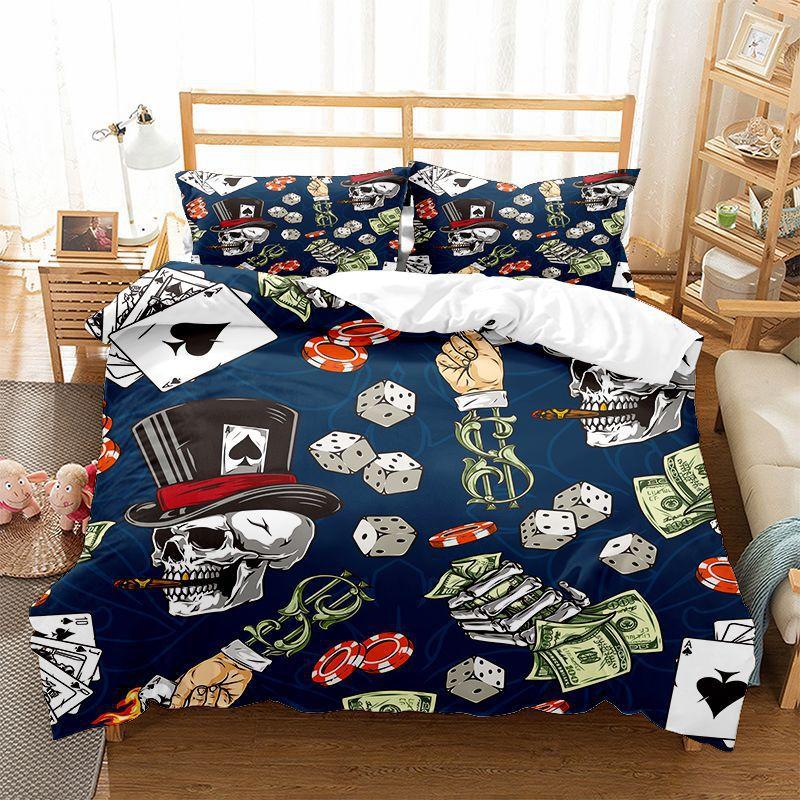 Poker Bedding Set Clown Poker Cards Game Theme Duvet Cover Set Geometric Pattern Comforter Cover For Kids Adults Bedroom Decor
