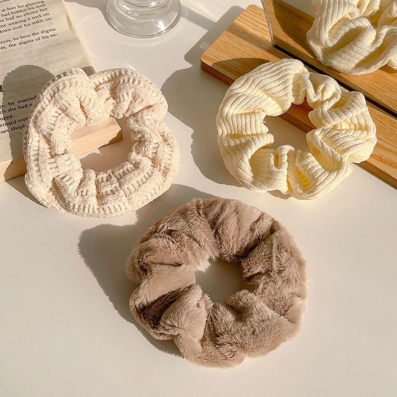 Milk Coffee Plush Hair Ring - Simple Elastic Band for Autumn/Winter