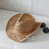 Chapeau de Cowboy Classique Vintage Creux Unisexe Bord Recourbé Large Bord Chapeau de Soleil Homme Chapeau de Pêche