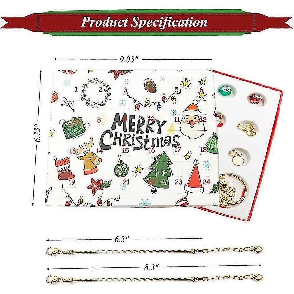 Christmas Advent Calendar Countdown DIY Charm Bracelet Making Kit - 24 Days Bracelets Set (Golden)