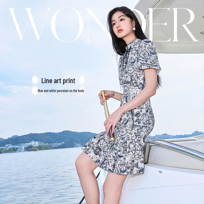 Elegant New Chinese Style Ink Print Puff Sleeve Cheongsam Dress
