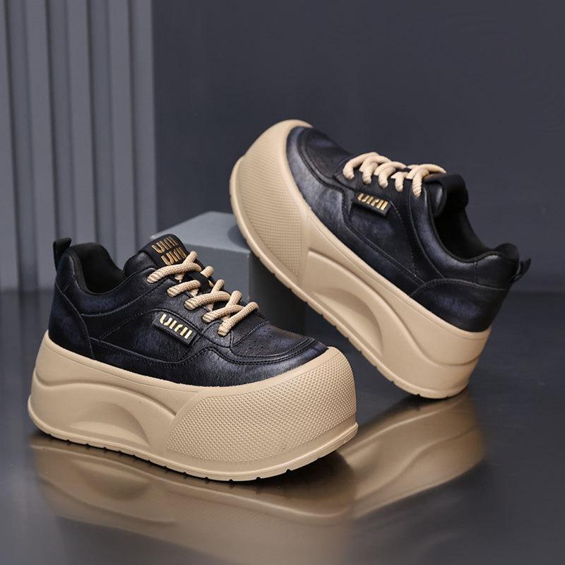 Leather platform bread shoes women's shoes autumn new small height increase muffin white shoes casual board shoes