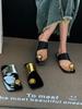 Square head metal buckle toe slippers women's summer wear flat bottom thin personality set toe Roman sandals women's shoes