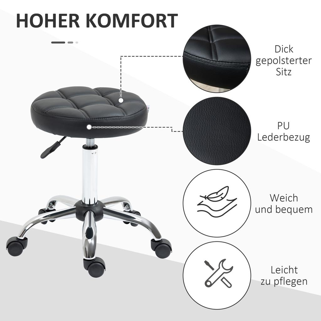 2-Piece Set Rolling Stool Height-Adjustable, Swivel Stool 48-63 cm, Work Stool 360 degrees Rotatable, Office Stool for Office, Salon, Massage, Spa