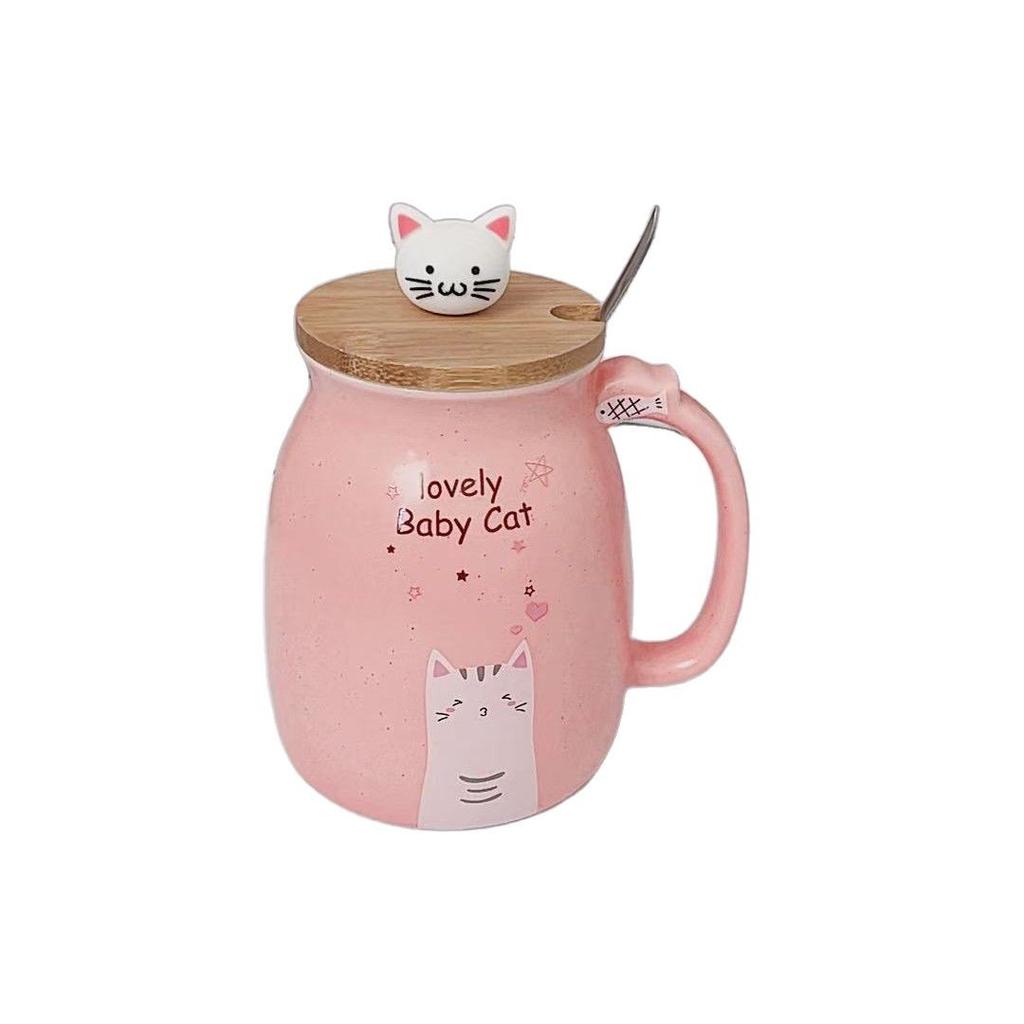 Niedliche Cartoon Katze Keramiktasse mit Deckel Löffel Große Kapazität Becher Haushalt Kaffeetasse Frühstück Milch Wasser
